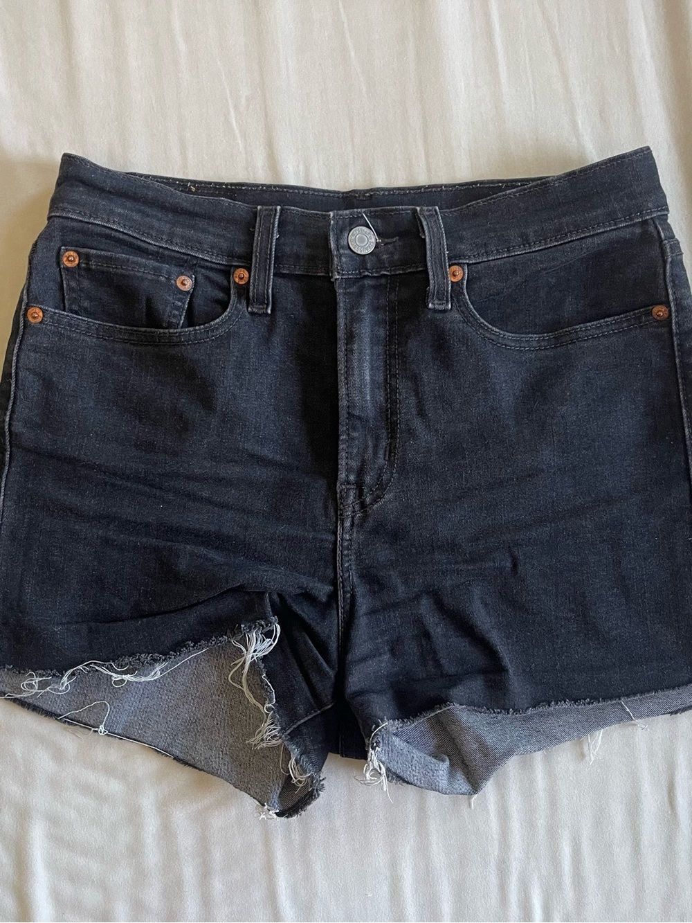 Levi's Black High-Rise Raw-Hem Denim Shorts